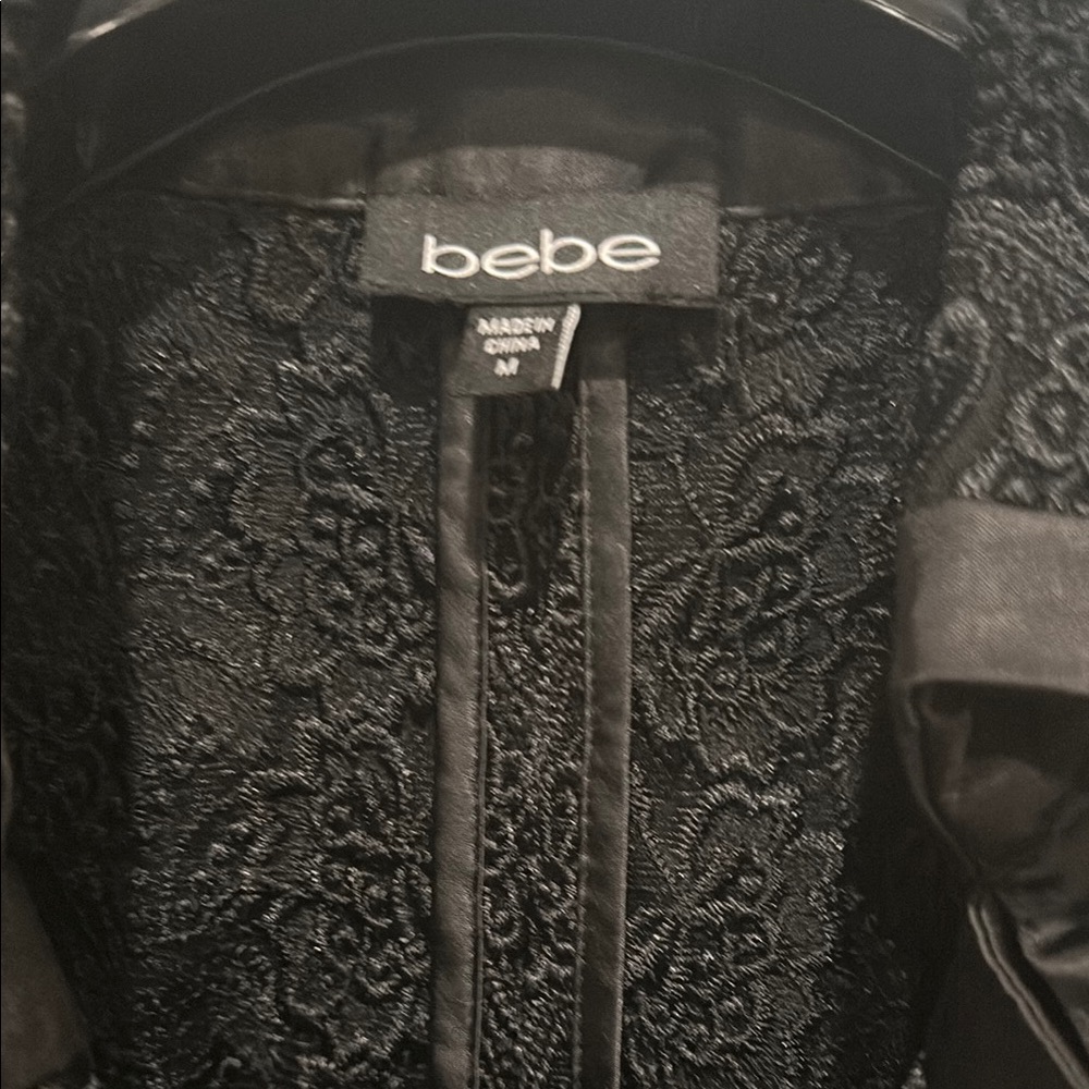 bebe Black Long Sleeve lace and satin blazer with detachable belt. Gorgeous! - Picture 2 of 11